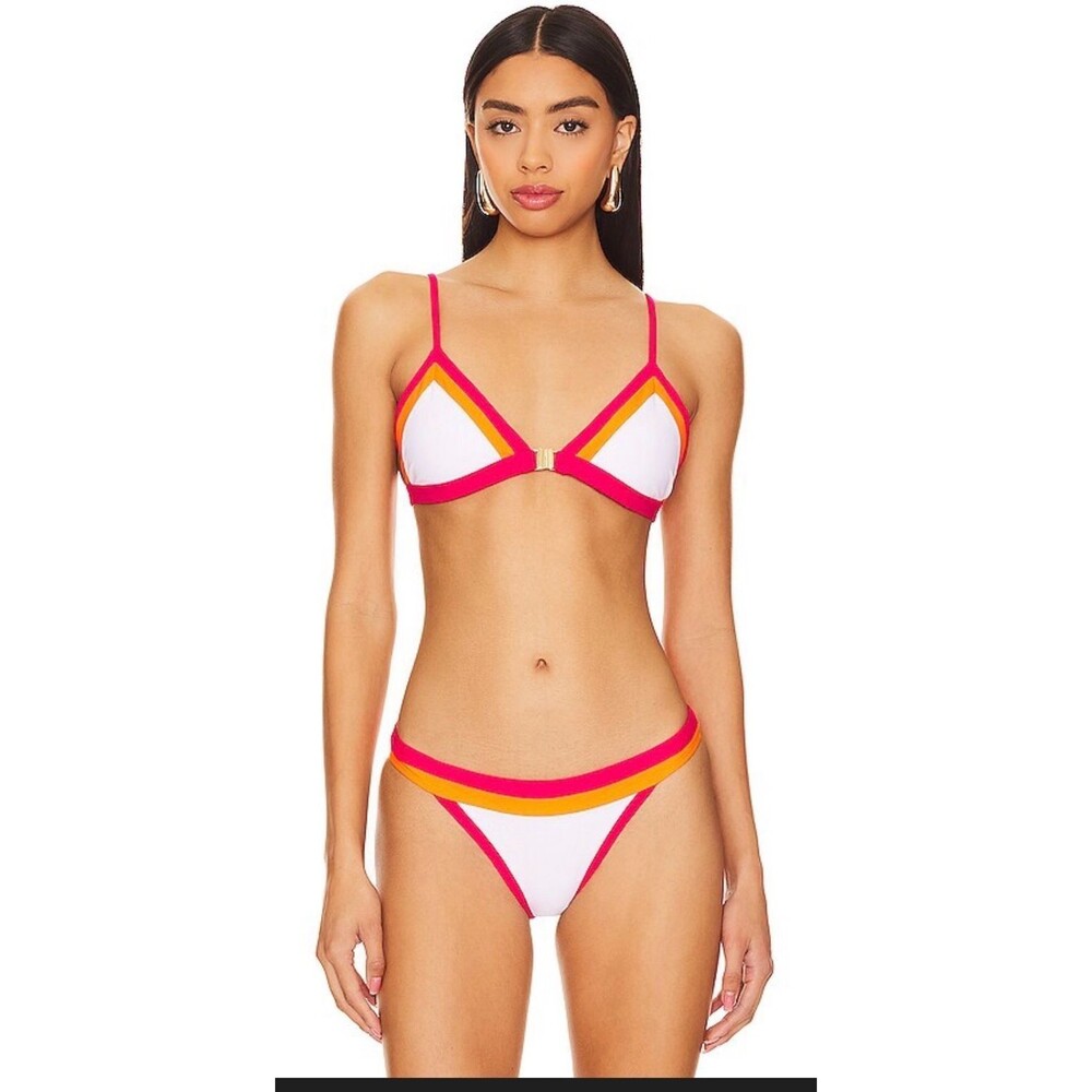MILLY New Bikini Set SMALL Positano White Pink‎ Orange Triangle Swimwear T18Z01